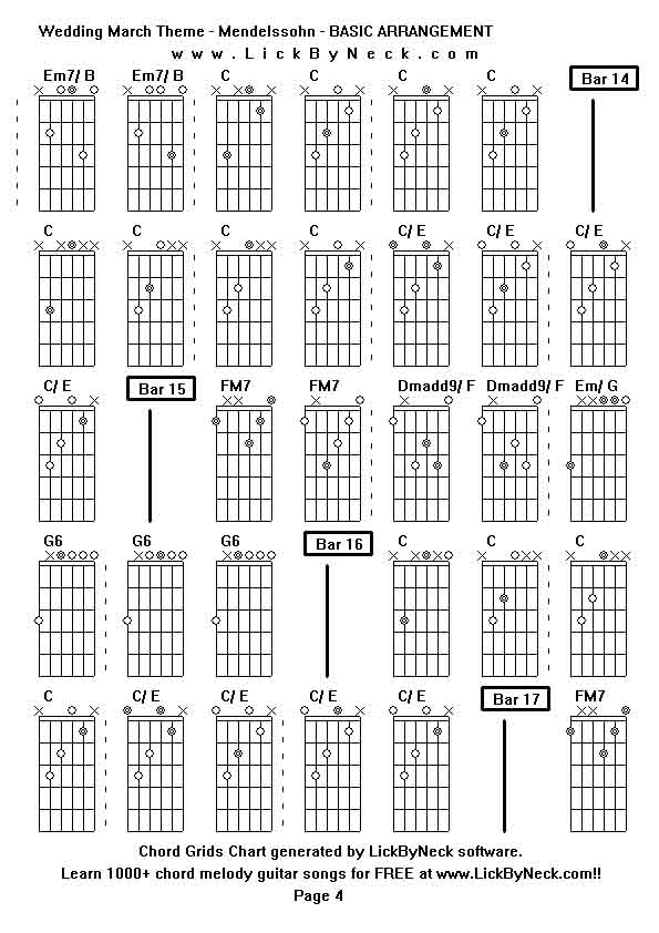 Chord Grids Chart of chord melody fingerstyle guitar song-Wedding March Theme - Mendelssohn - BASIC ARRANGEMENT,generated by LickByNeck software.